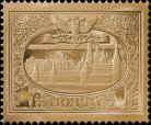 Life-size gold replica of stamp "Panorama of the Moscow Kremlin�